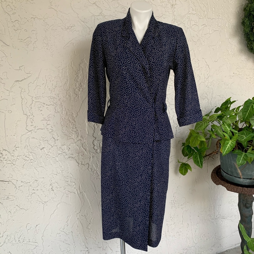 VTG Navy Blue Polka Dotted Classic Dress Suit